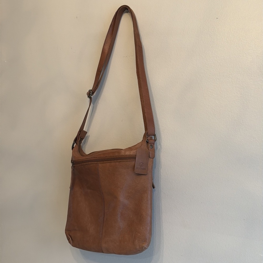 Cochor Brown Genuine Leather Multi Pocket Crossbody Bag Organizer Purse - Picture 10 of 16